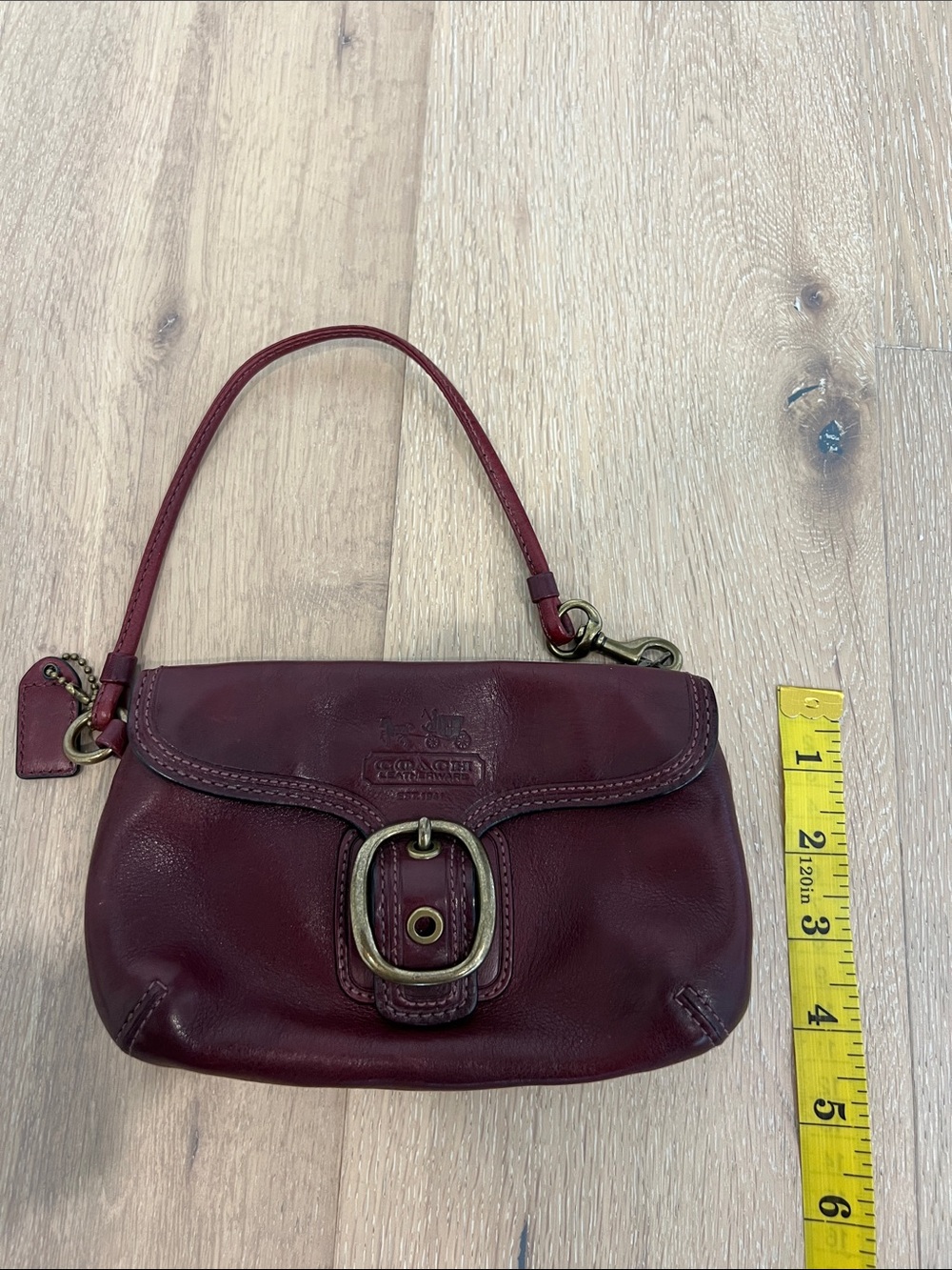 Coach Maroon Leather Wristlet with Brass Buckle - Picture 11 of 11